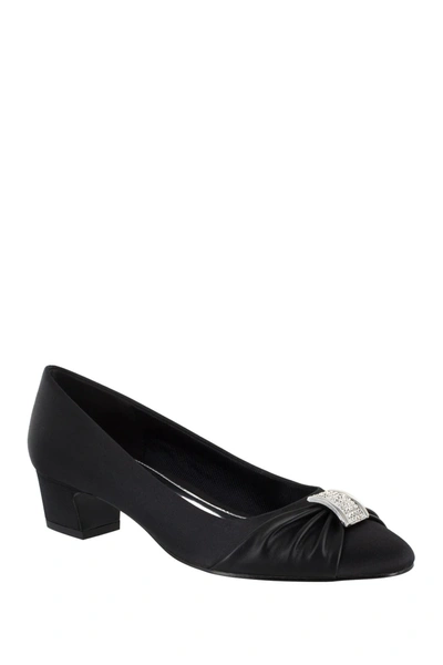 Easy Street Eloise Ruched Block Heel Pump In Blk Satin