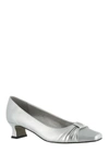 Easy Street Eloise Ruched Block Heel Pump In Slvr Satin