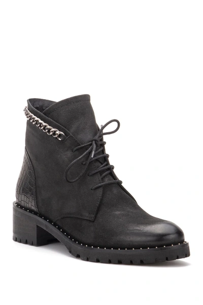 Vintage Foundry Olga Chain Trim Leather Lace-up Boot In Black