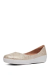 Fitflop Varya Flower Embossed Ballet Flat In Pale Gold