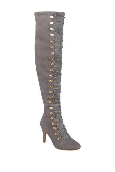 Journee Collection Trill Over-the-knee Lace-up Boot In Grey