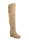 Journee Collection Womens Kaison Stacked Heel Over The Knee Boots In Stone
