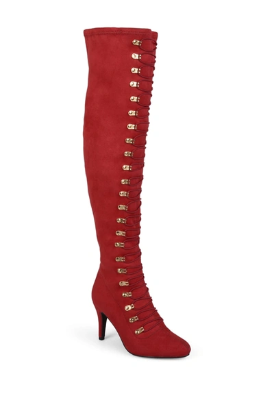 Journee Collection Womens Trill Stiletto Heel Over The Knee Boots In Red