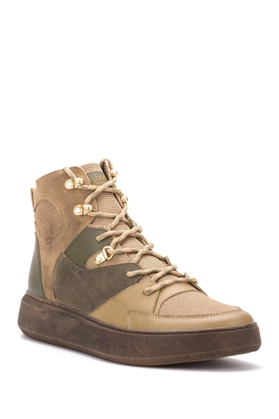 Hybrid Green Label Globetrotter Leather Mid Sneaker In Khaki