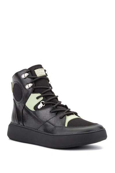 Hybrid Green Label Globetrotter Leather Mid Sneaker In Black