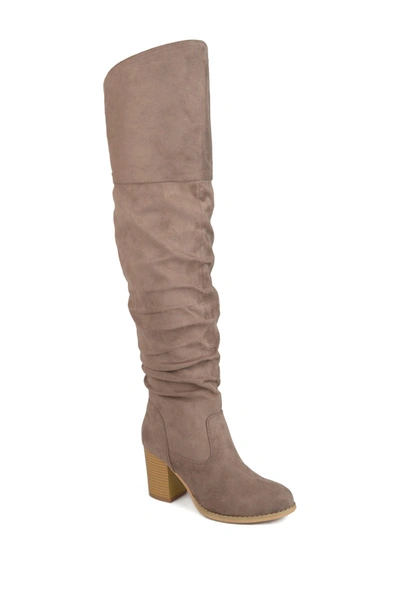 Journee Collection Womens Kaison Stacked Heel Over The Knee Regular Wide Calf Extra Wide Calf Boots In Neutral