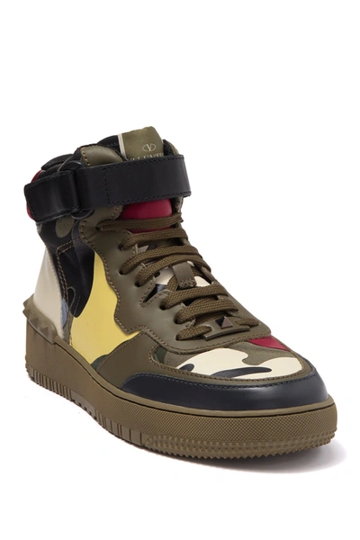 Valentino Garavani Camo Leather High Top Sneaker In A.gr-sleek Col/a.gr-