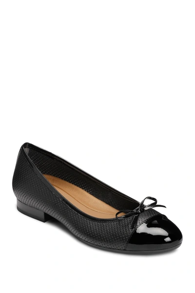 Aerosoles Outrun Perforated Ballet Flat In Black Leat