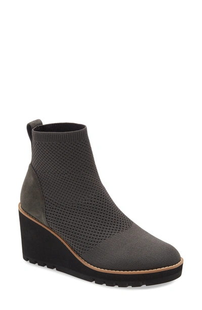 Eileen Fisher Amos Knit Wedge Bootie In Graphite Stretch Fabric