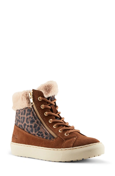 Cougar Dublin Faux Fur Trim Sneaker In Chestnut Leopard