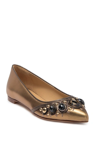 Sergio Rossi Stone Embellished Pointed Toe Flat In Light Gold Diamond