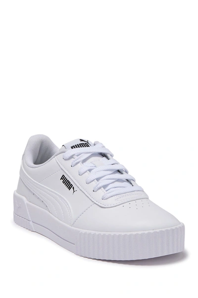 Puma Carina Leather Platform Sneaker In  White- White