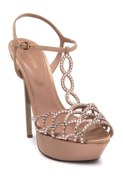 Sergio Rossi Scalloped Stone Embellished Platform Sandal In Skin Silk