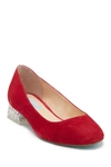 Betsey Johnson Frida Embellished Heel Leather Flat In Red Suede