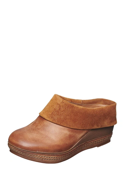 Antelope Leather Platform Wedge Clog In Taupe