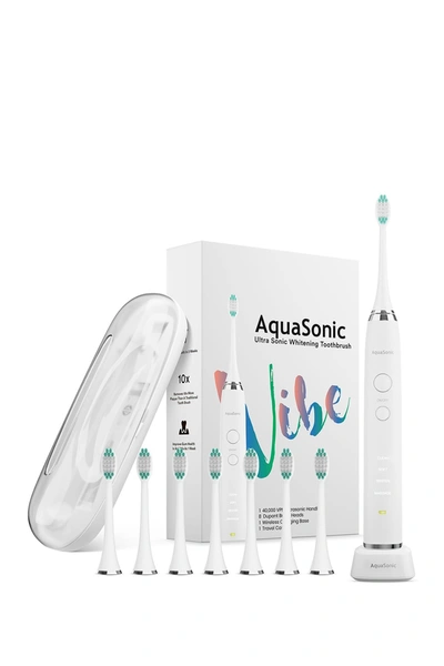 Aquasonic Vibe Series White Ultrasonic Whitening Toothbrush With 8 Dupont Brush Heads & Travel Case In Optic White