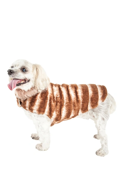 Petkit Small Brown Faux Fur Tira-poochoo Dog Coat In White And Brown