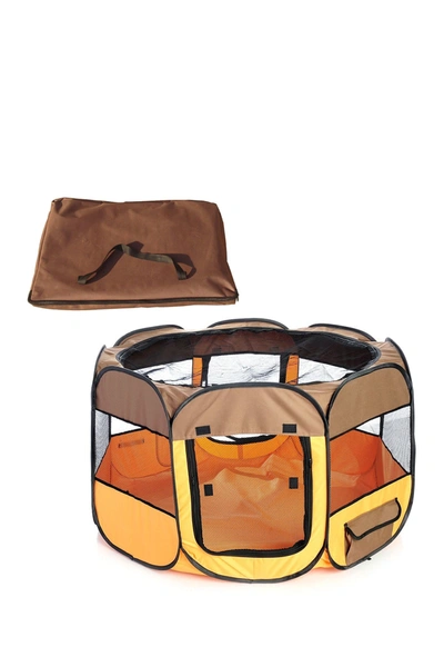 Pet Life All-terrain Lightweight Easy Folding Wire-framed Collapsible Travel Pet Playpen In Brown