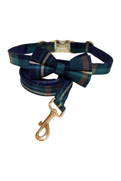 Dogs Of Glamour Fancy Green/multi Plaid Bow Tie & Leash