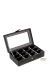 Bey-berk Men's 12-cufflink Leather Storage Box W/ Glass Top