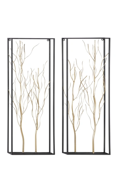 Willow Row Tall Tree Wall D Cor In Natural Silver Finish With Black Rectangle Frames In Gold