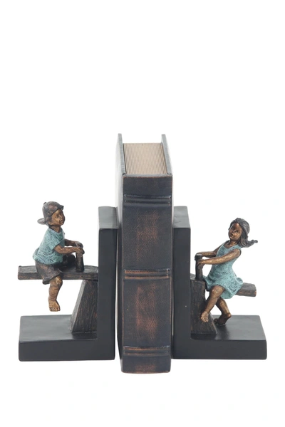Willow Row Brown Polystone People Bookends With Swing Set In Dark Brown