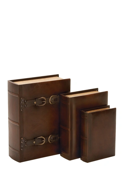 Willow Row Brown Wood Faux Book Box With Faux Leather Detail