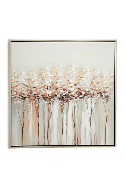 Willow Row Large Contemporary Abstract Flower Painting In Square Silver Wood Frame In Multi