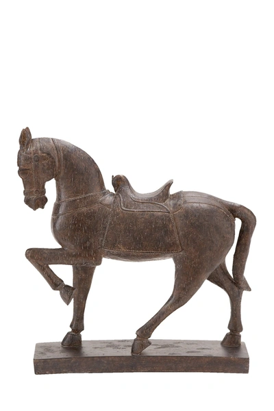 Willow Row Traditional Resin Prancing Horse Sculpture In Brown