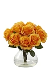 Nearly Natural Fancy White Rose Arrangement With Vase In Orange Yellow