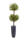 Nearly Natural 6' Olive Double Topiary Artificial Tree In Gray Cylinder Planter In Green