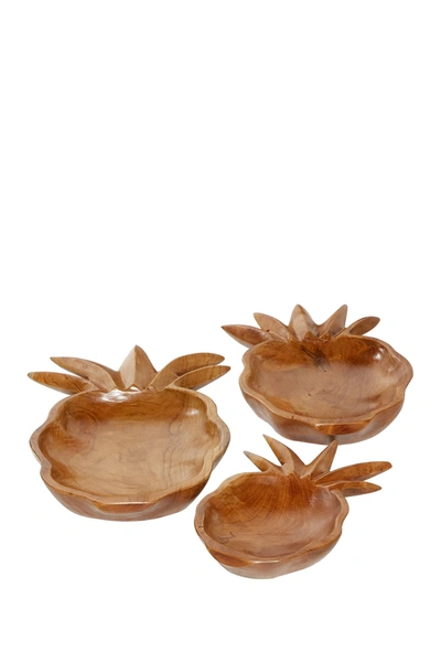 Venus Williams Brown Teak Wood Decorative Pineapple Bowl, 3-piece Set