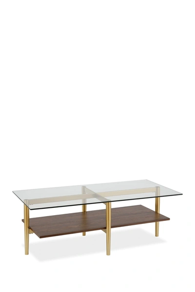 Addison And Lane Otto 47" Brass Finish Coffee Table With Walnut Shelf In Gold And Walnut