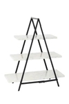 Venus Williams Willow Row Large Decorative Cup Cake Stand W/ White Rectangular Marble Plates & Black Metal Frame, 2 In White