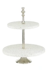 VENUS WILLIAMS ROUND WHITE AND GREY TERRAZZO TRAY STAND WITH SILVER ALUMINUM BASE,758647807826