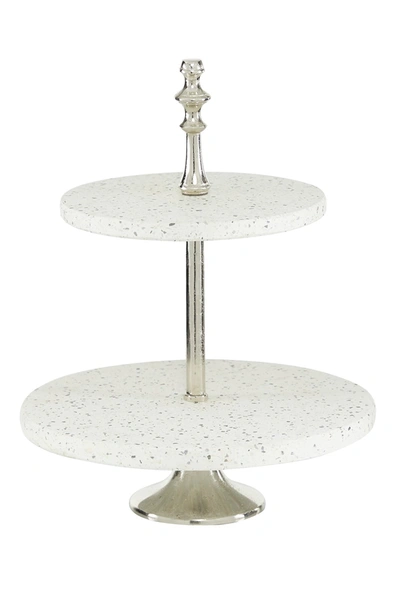 Venus Williams Round White And Grey Terrazzo Tray Stand With Silver Aluminum Base