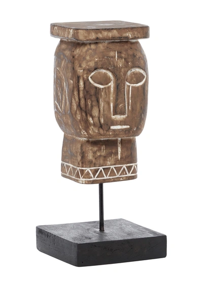 Venus Williams Carved Mango Wood Face Sculpture On Steel Stand In Brown