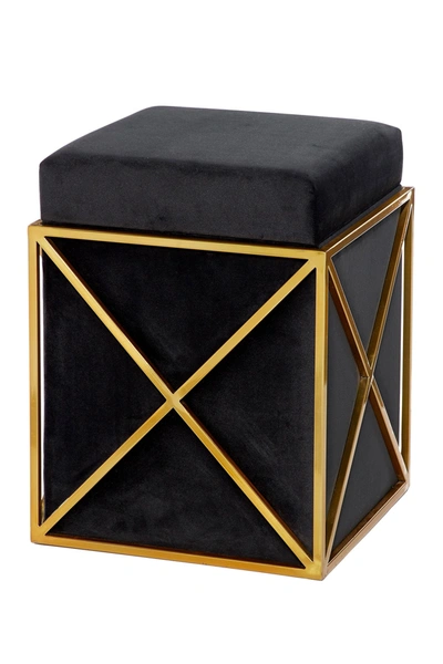 Venus Williams Gold Metal & Black Velvet Cube Storage Stool In Multi