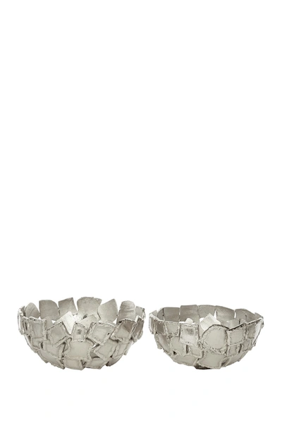 Venus Williams Contemporary Decorative Silver Metal Bowls With Textured Rectangular Pattern