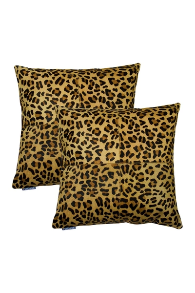 Natural 2-pack Torino Quattro Genuine Cowhide Pillow 18" X 18" In Leopard