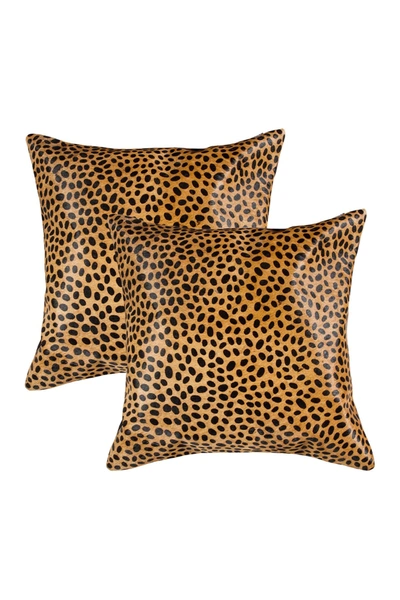 Natural 2-pack Torino Togo Genuine Cowhide Pillow 18" X 18" In Cheetah
