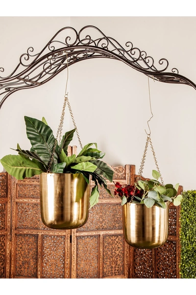 Cosmoliving By Cosmopolitan Goldtone Metal Indoor & Outdoor Hanging Dome Wall Planter With Chain
