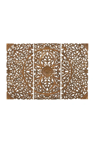 Willow Row Brown Extra Large Hand Carved Floral Wall Panel