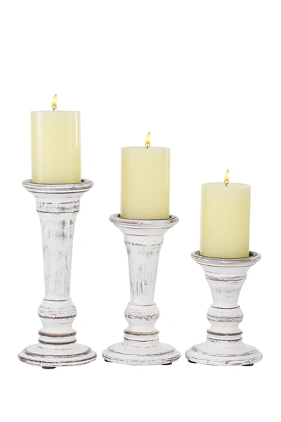 Willow Row Whitewashed Wood Pillar Candle Holder With Wide Base