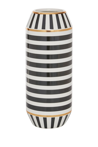 Venus Williams Small Ceramic Made Black & White Striped Vase For Table Decor In Multi
