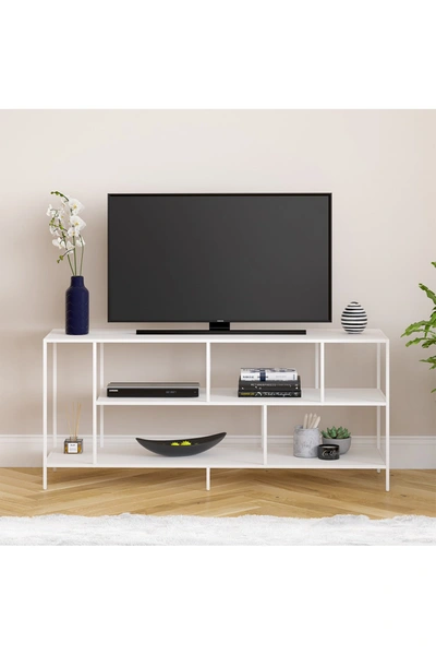 Addison And Lane Winthrop 55" White Tv Stand With Metal Shelves Tv Stand In Matte White