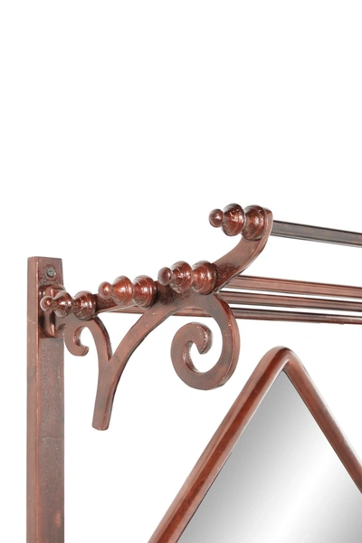 Willow Row Copper Bathroom Wall Rack With Hooks And Mirror In Brown