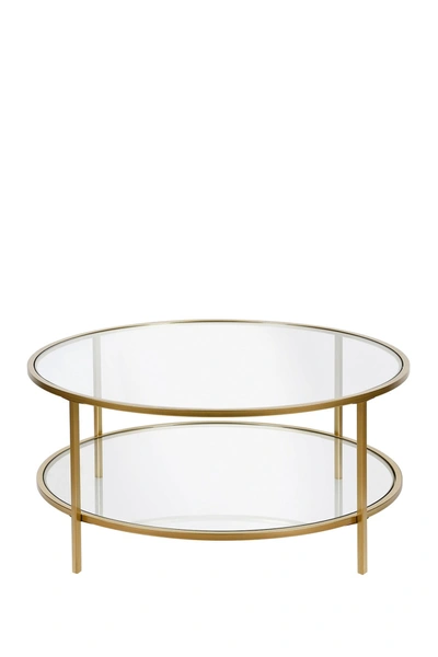 Addison And Lane Sivil Brass Finish Coffee Table With Glass Shelf