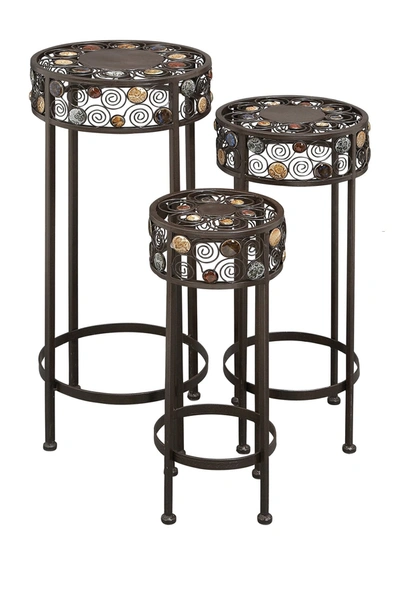 Willow Row Modern Iron Plant Stand With Stone Accents In Black
