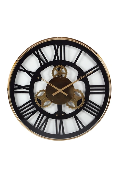 Willow Row Industrial 32 Inch Oversized Stainless Steel Gear Wall Clock In Black